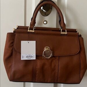 Satchel Handbag with Gold Ring Accent